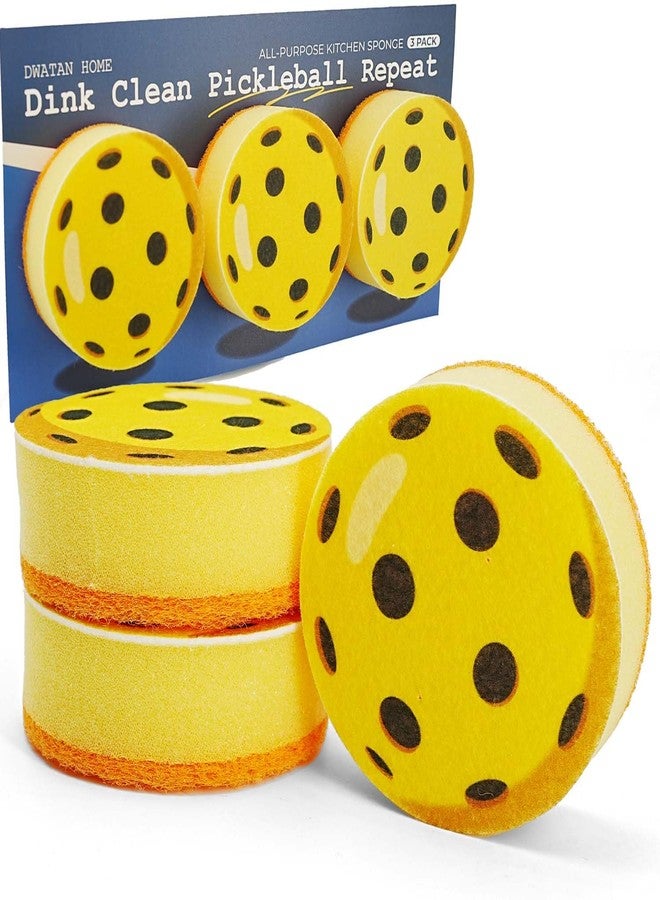 DWATAN Pickleball Gifts 3pcs Cleaning Sponge, Colorful Triple-Layer Kitchen Sponges with Scrubby Base, Fun Pickleball Gifts for Women & Men, Gift-Ready Packaging, Yellow - Image 1